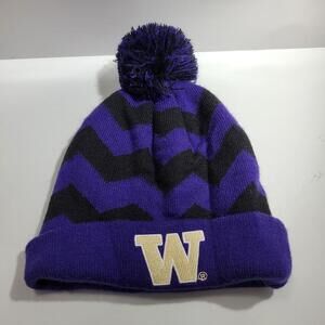 Washington Huskies Hat Cap Beanie Pom Mens One Size Purple Black NCAA Football